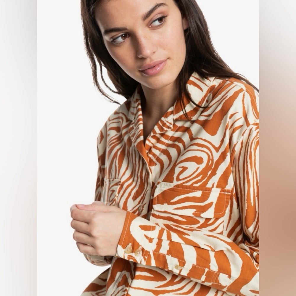 Quiksilver Destination Trip Long Sleeve Shirt Clay Zebradelia Womens XS - Picture 6 of 7